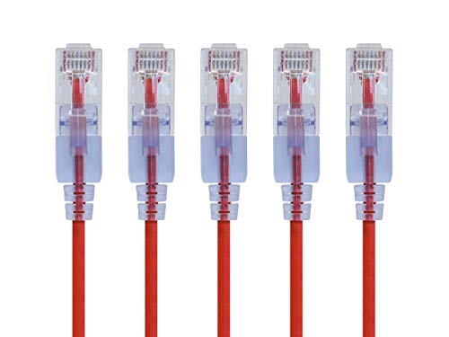 Monoprice SlimRun Cat6A Ethernet-Patchkabel – Netzwerk-Internetkabel – RJ45, verseilt, UTP, reines blankes Kupferdraht, 30AWG, 6 m, Rot, 5 Stück von Monoprice