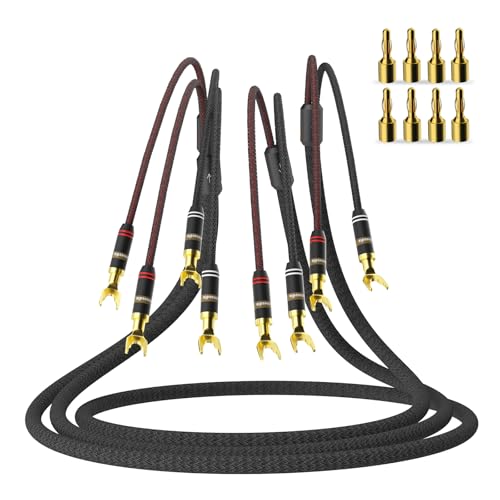 Monosaudio High End Lautsprecherkabel, S801, 2.5M/8.2FT, Abnehmbarer Stecker, Vergoldeter Bananenstecker Lautsprecherkabel für HiFi-Verstärker, AV-Receiver, Lautsprecher CD/DVD Decorder von Monosaudio