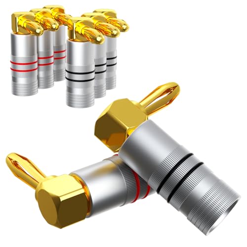 Monosaudio 8 Stück HiFi Lautsprecher Bananenstecker Doppelschraube Verriegelung Rechter Winkel 4mm UST vergoldet High End Lautsprecherkabel Stecker (BA1467) von Monosaudio