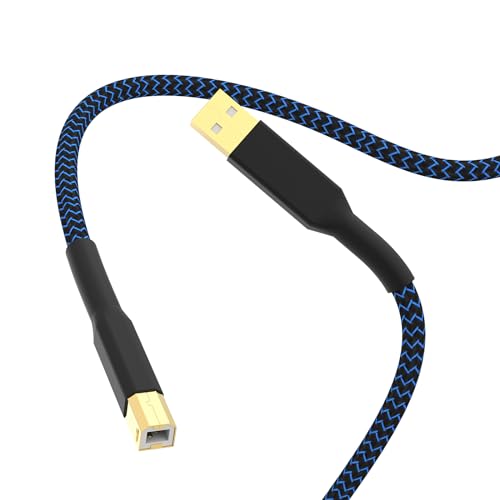 Monosaudio Hi-end USB A auf B Kabel, 1.5M, 4N OFC Reines Kupfer 24K Gold überzogenes HiFi Audio USB Kabel Schnelle Übertragung für DAC, Drucker, Verstärker, Lautsprecher von Monosaudio