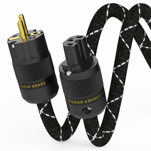 Monosaudio HiFi Netzkabel φ16mm 1M Kupfer Abschirmung High End Kaltgerätekabel 2 polig OFC AC Audiophil Stromkabel mit EU Schuko+IEC C15 Stecker für DVD/Verstärker/Decoder/Subwoofer/AMP von Monosaudio