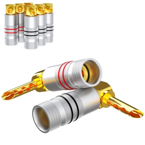 Monosaudio HiFi Lautsprecher Bananenstecker 8 Stück Doppelschraube Verriegelung Rechter Winkel 4mm BFA vergoldet HiFi Lautsprecherkabel Stecker (BA1428) von Monosaudio