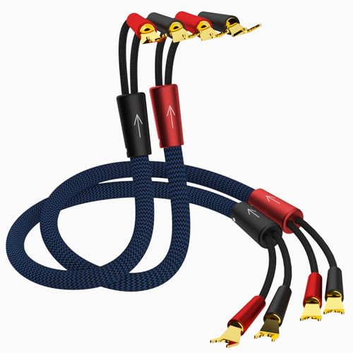 Monosaudio High End Lautspecherkabel Paar 2M Flexibel Audiophil Lautspecher-Kabel mit Vergoldete Y-Spaten-Gabel-Spatenverbinder für HiFi-Verstärker, AV Receiver, Lautsprecher CD/DVD Decorder (Y-Y) von Monosaudio