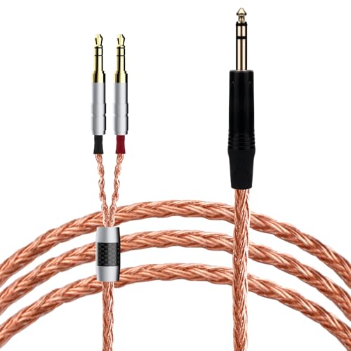 Monosaudio High End Kopfhörer Upgrade Kabel 1/4" 6.3mm Audio Stecker to (Dual) 3.5mm PTFE Isolierung 1,5m HiFi Ersatzkabel mit 16Adern Twist OCC Kupfer Leiter für HE4XX, HE560, HE400SE, HE-350, HE1000 von Monosaudio