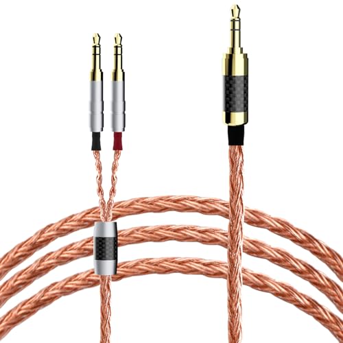 Monosaudio High End Kopfhörer Upgrade Kabel 3.5mm Audio Stecker to (Dual) 3.5mm PTFE Isolierung 1,5m HiFi Ersatzkabel mit 16Adern Twist OCC Kupfer Leiter für HE4XX/HE-400i/HE560/HE-350/HE1000 von Monosaudio