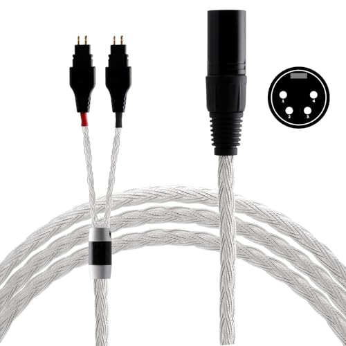 Monosaudio High End Kopfhörer Upgrade Kabel 4pin XLR Stecker to (Dual) 0.78 PTFE Isolierung 1,5m HiFi Audio Ersatzkabel mit 16Adern Twist OCC Kupfer versilbert Leiter für HD650 HD600 HD580 etc von Monosaudio