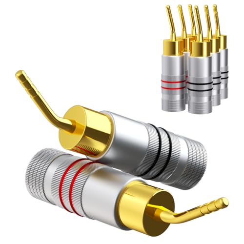 Monosaudio High End Lautsprecher Bananenstecker 8 Stück Doppelschraube Verriegelung 2mm Pin vergoldet HiFi Lautsprecherkabel Stecker (BA1431) von Monosaudio