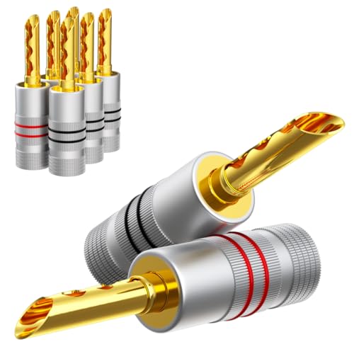 Monosaudio High End Lautsprecher Bananenstecker 8 Stück Doppelschraube Verriegelung 4mm BFA vergoldet HiFi Lautsprecherkabel Stecker (BA1466G) von Monosaudio