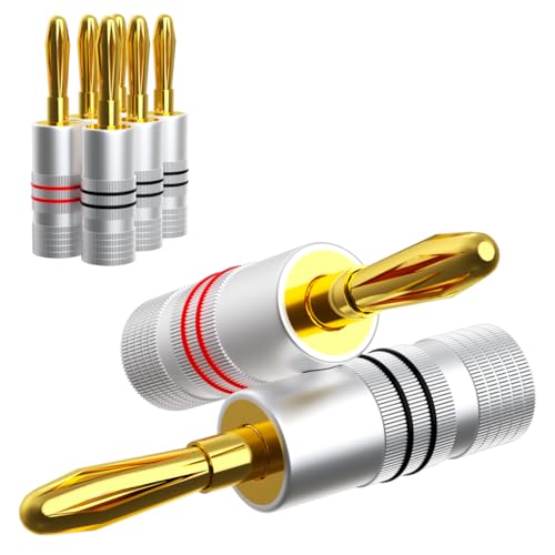 Monosaudio High End Lautsprecher Bananenstecker 8 Stück Doppelschraube Verriegelung 4mm vergoldet UST HiFi Lautsprecherkabel Stecker (BA1468) von Monosaudio