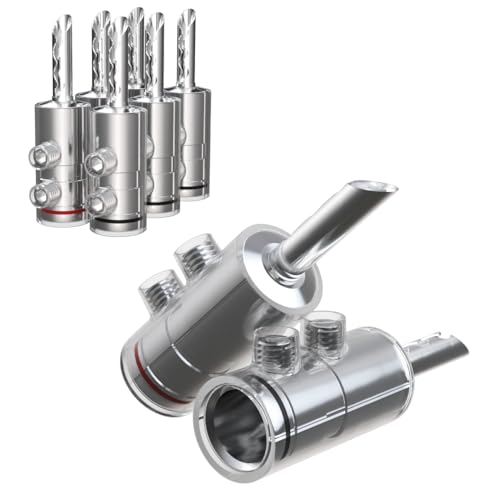 Monosaudio High End Lautsprecher Bananenstecker 8 Stück Doppelschraube Verriegelung BFA Rhodiniert HiFi Lautsprecherkabel Stecker (BA1475R) von Monosaudio