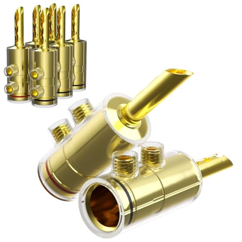 Monosaudio High End Lautsprecher Bananenstecker 8 Stück Doppelschraube Verriegelung BFA vergoldet HiFi Lautsprecherkabel Stecker (BA1475G) von Monosaudio
