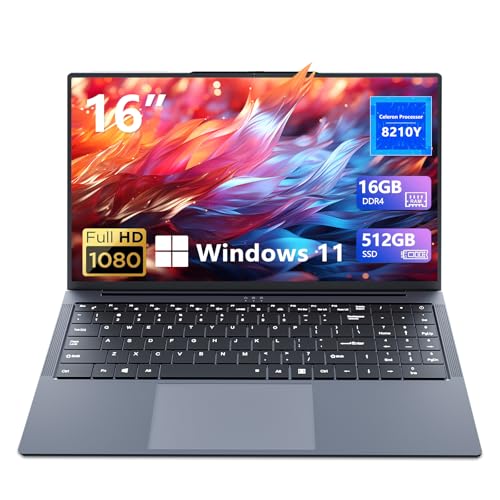 Laptop 15,6 Zoll, Windows 11 Notebook Core I5-8210Y CPU, Notebook 16 GB RAM 512 GB SSD, Laptop Entsperren mit 1920 x 1080 IPS Full HD Bildschirm, Tastatur mit Hintergrundbeleuchtung, Typ C + TF Card von Monovate