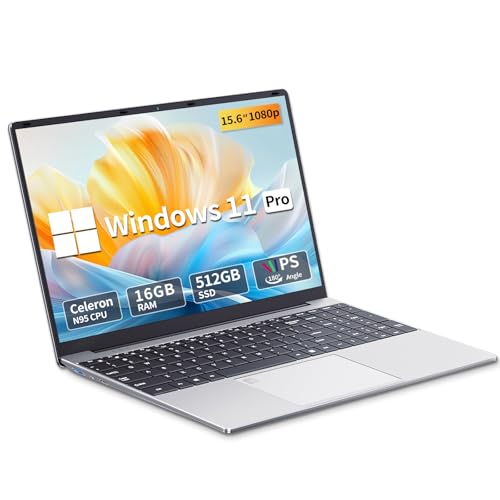 Monovate Notebook 15,6 Zoll, 16 GB RAM, 512 GB SSD, Celeron N95 Prozessor, FHD 1920 x 1080P Bildschirm, Fingerabdruck-Entsperrung, USB 3.0 von Monovate