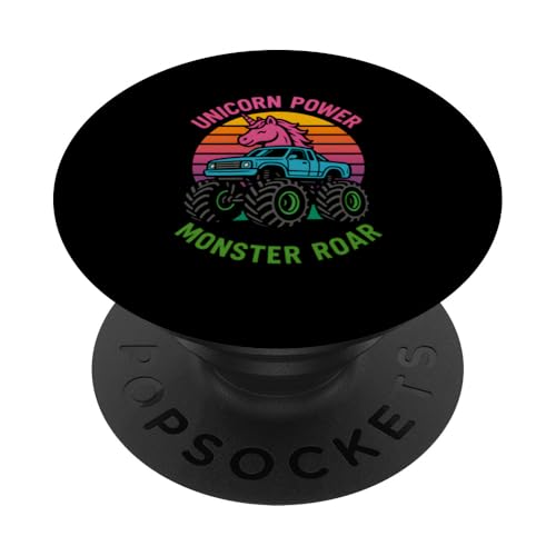 Niedliches Einhorn Monster Truck Einhorn Power Roar Mädchen Geburtstag PopSockets Klebender PopGrip von Monster Truck Magic - Boys and Girls Truck Apparel