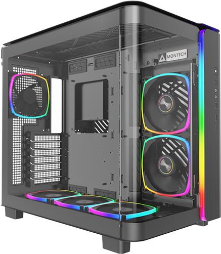MONTECH KING 95 PRO Midi-Tower Tempered Glass ARGB - schwarz - Gut ausgestatteter Midi-Tower - Vorderseite und Seitenteil aus Tempered Glass - linkes Seitenteil und Deckel mit Lüftungsschlitzen - 6x 140er-ARGB-PWM-Lüfter vorinstalliert - GPU-Länge von bis 420 mm - ARGB-Strip an der Front - bis zu zwei Netzteile möglic ... (KING95PROB) MONTECH KING 95 PRO Midi-Tower Tempered Glass ARGB - schwarz - Gut ausgestatteter Midi-Tower - Vorderseite und Seitenteil aus Tempered Glass - linkes Seitenteil und Deckel mit Lüftungsschlitzen - 6x 140er-ARGB-PWM-Lüfter vorinstalliert - GPU-Länge von bis 420 mm - ARGB-Strip an der Front - bis zu zwei Netzteile möglic ... (KING95PROB) von Montech