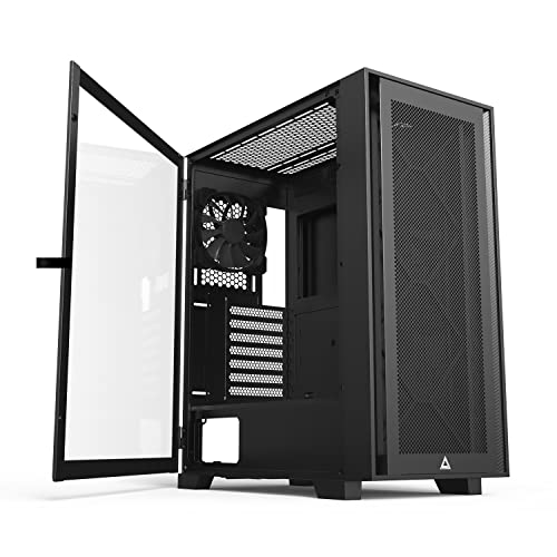 Montech Air 1000 Lite ATX Mid-Tower-Gehäuse, schwarz, 3 x 120 mm Lüfter mit hohem Luftstrom, vorinstalliert, schwenkbares Glas-Seitenpanel, Mesh-Frontplatte, Upgrade-Raum für High-End-GPU und von Montech