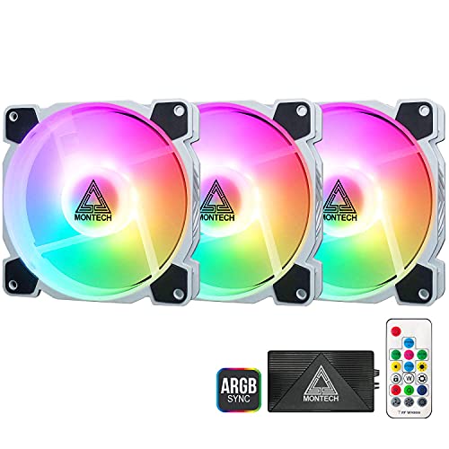 Montech Z3 PRO Addressable RGB 120 mm Fan, 3 Pack with Lighting Controller, PWM Control for Computer Case, ARGB Remote Controller, programmierbare Lighting Effects, White Fan Frame von Montech