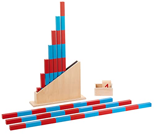 Montessori blau-rote numerische Stangen inkl. platzsparender Aufbewahrung, Zahlenverständnis im Zahlenraum bis 10 für Kindergarten und Grundschule von MontessoriPlus