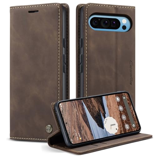 Monweicz Handyhülle für Google Pixel 9 Pro XL Hülle Premium Lederhülle Klappbar Flip Case Tasche Magnet Kartenfach Standfunktion Klapphülle Schutzhülle für Google Pixel 9 Pro XL - Kaffee von Monweicz