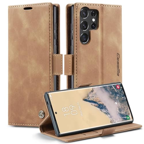 Monweicz Handyhülle für Samsung Galaxy S25 Ultra Hülle Premium Lederhülle Klappbar Flip Case Tasche Magnet Kartenfach Standfunktion Klapphülle Schutzhülle für Samsung Galaxy S25 Ultra - Braun von Monweicz