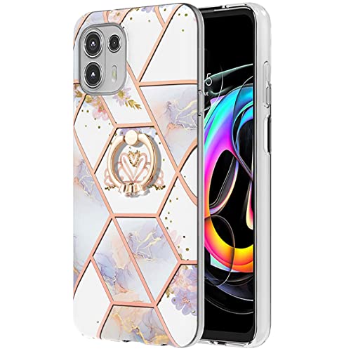 Monwutong Handyhülle für Motorola Moto Edge 20 Lite, IMD Marmor Blumen Muster Slim Fashion Hülle für Mädchen mit drehbarem Metallring Kickstand Cover für Moto Edge 20 Lite, YBHD Krone von Monwutong