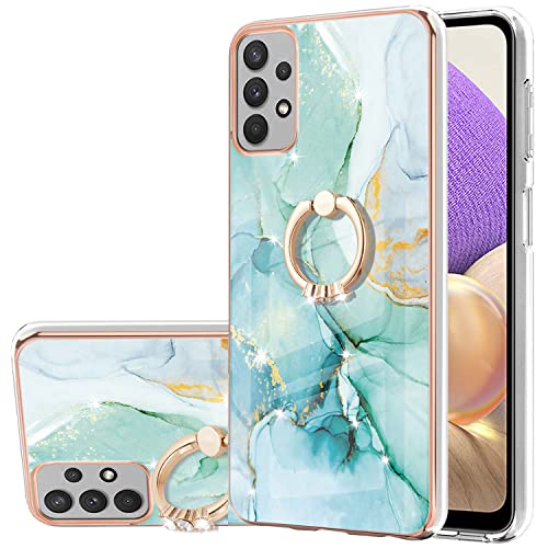 Monwutong Handyhülle für Samsung Galaxy A13 4G, IMD Marmor Muster Glänzender Ring Kickstand Hülle für Mädchen, mit Kameraobjektiv und Displayschutzfolie für Samsung Galaxy A13 4G, ZHDD Grün von Monwutong