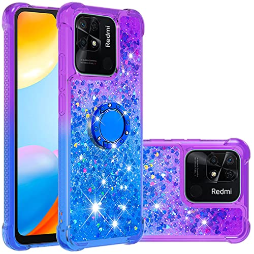 Monwutong Handyhülle für Xiaomi Redmi 10C, Glänzende Bling Treibsand Effekt TPU Bumper Case mit Vier Ecken Schutz Cover für Xiaomi Redmi 10C, Lila Blau von Monwutong