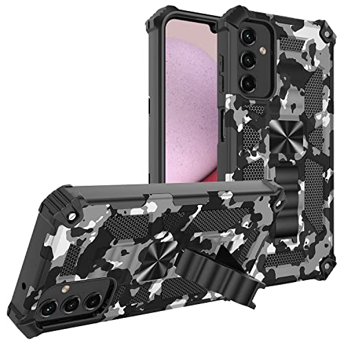 Monwutong Schlanke Passform Handyhülle für Samsung Galaxy A14, Armee-Camouflage, langlebige Hülle mit militärischem Schutz und integriertem Ständer für Galaxy A14 4G/5G, MC Schwarz von Monwutong