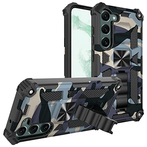 Monwutong Schlanke Passform Handyhülle für Samsung Galaxy S23 (nicht passend für S23 Plus), Armee-Camouflage-Schutzhülle mit militärischem Schutz und integriertem Ständer für Galaxy S23, MC Marineblau von Monwutong