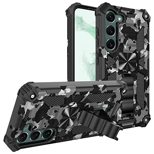 Monwutong Slim Fit Handyhülle für Samsung Galaxy S25 Plus, Armee-Camouflage-Schutzhülle mit militärischem Schutz und integriertem Ständer, Schwarz von Monwutong