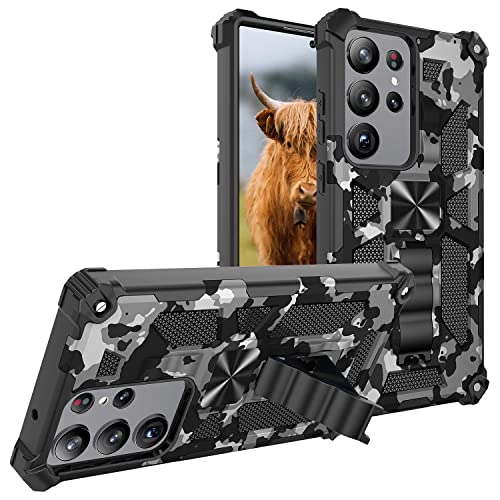 Monwutong Slim Fit Handyhülle für Samsung Galaxy S25 Ultra, Armee-Camouflage-Schutzhülle mit militärischem Schutz und integriertem Ständer, Schwarz von Monwutong