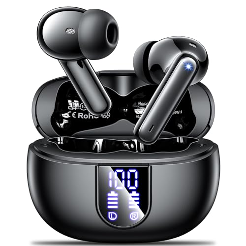 Monyhigh Bluetooth Kopfhörer,2024 Kopfhörer Kabellos Bluetooth 5.3 in Ear mit 4 HD Mikrofon,48 Std Spielzeit,ENC Noise Cancelling Ohrhörer,IPX7 Wasserdicht Sport Headphones,LED-Anzeige, USB-C,Schwarz von Monyhigh