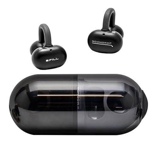 Moondrop Pill Open Ear Kopfhörer Bluetooth 6.0 OWS Hängende Ohrhörer IPX4 Open Ear Clip Wireless Earbuds Eingebaute AI ENC MD-0WS-003 (Schwarz) von Moondrop