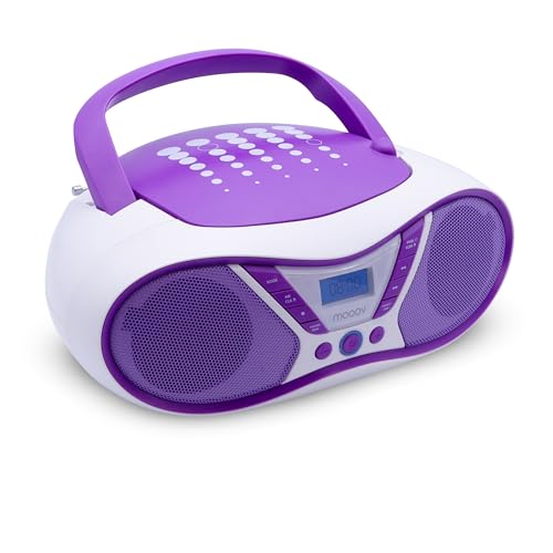 MOOOV Pop Purple, tragbarer CD-Player, Wiedergabe von CD-R/CD-RW/CD-MP3, UKW-Radio, USB-Port, Stereo-Sound 6 W, ergonomischer Griff, Netzbetrieb oder Batterien – 477404 von Mooov