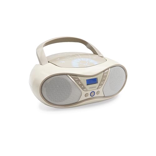 MOOOV Soft Grey, tragbarer CD-Player, Wiedergabe von CD-R/CD-RW/CD-MP3, UKW-Radio, USB-Port, Stereoklang 6 W, ergonomischer Griff, Netzbetrieb oder Batterien – 477403 von Mooov