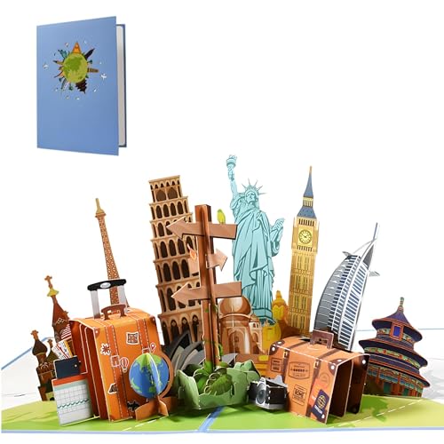3D Grußkarte für Reisen, Pop Up GutscheinKarte, Geschenkkarte für Urlaub, Geburtstagsgrußkart mit Umschlag, Geschenkkarte für Kinder von Moorle