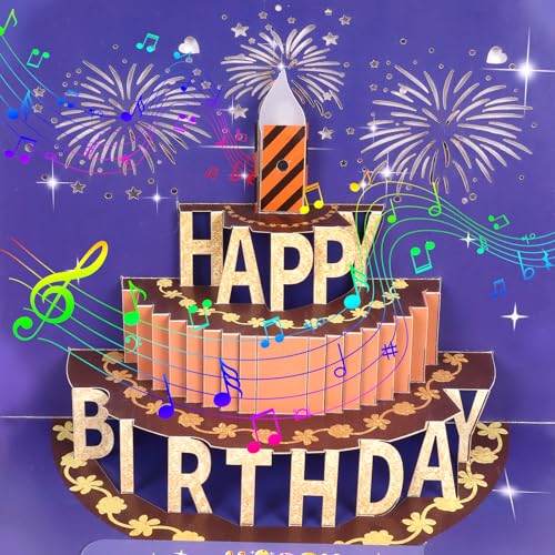 Geburtstagskarte mit Musik, 3D Pop Up Blowable Licht Kerze Grußkarten mit Lichtern Happy Birthday Geschenke, Geschenk-Karte für Frauen Mütter Mädchen, Happy Birthday Karte von Moorle
