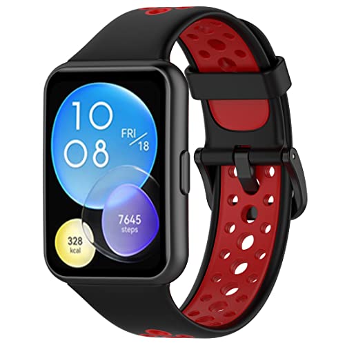 Moorovgi Armband Kompatibel mit Huawei Watch Fit 2,Soft Silikon Sport Ersatz Armbänder für Damen Herren (Schwarz&Rot) von Moorovgi
