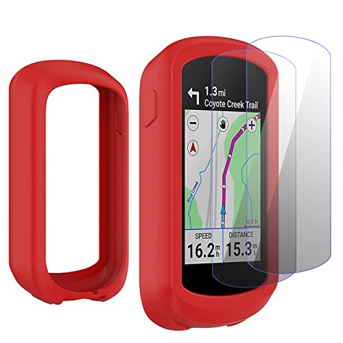 Moorovgi Displayschutzfolien aus Gehärtetem Glas+Hülle Kompatibel mit Garmin Edge Explore 2,Schutzfolie Displayschutzfolie GPS Bike Computer Zubehör für Garmin Edge Explore 2 (Rot) von Moorovgi