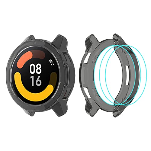 Moorovgi Hülle+2 Stück Displayschutzfolie Kompatibel Xiaomi Watch S1 Active, [Randabdeckung] Soft TPU Stoßfestes Schutzhülle mit flexibel Schutzfolie (Schwarz) von Moorovgi