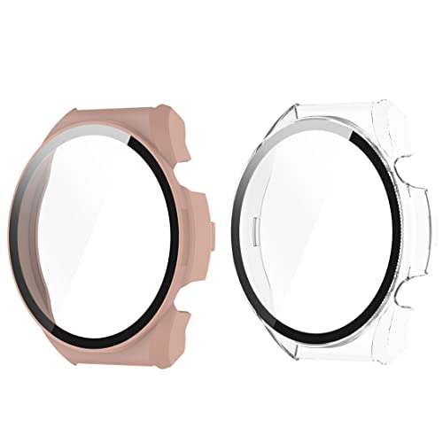 Moorovgi Hülle Kompatibel für Xiaomi Watch S1,2 Stück Schutzhülle Hard Hülle Mit Glas Displayschutz Schutzfolie Kompatibel mit Xiaomi Watch S1 (transparent+Rosa) von Moorovgi