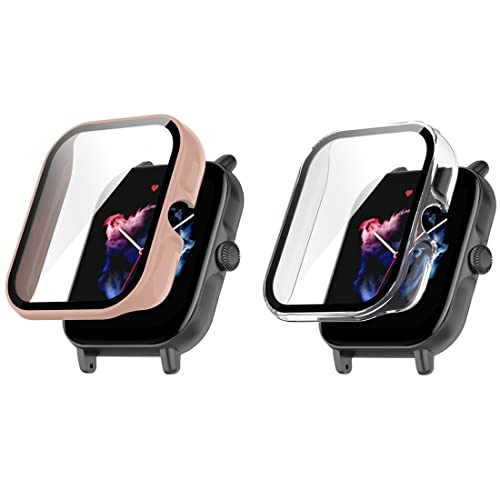 Moorovgi Hülle Kompatibel mit Amazfit GTS 3,Allround PC Case Bumper Full Coverage Displayschutzfolie Schutzhülle Gehäuse für Amazfit GTS 3 (transparent+Rosa) von Moorovgi