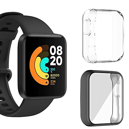 Moorovgi Hülle Kompatibel mit Xiaomi Mi Watch Lite,Vollabdeckung Displayschutzfolie Schutz Hülle Gehäuse für Xiaomi Mi Watch Lite (transparent&Schwarz) von Moorovgi