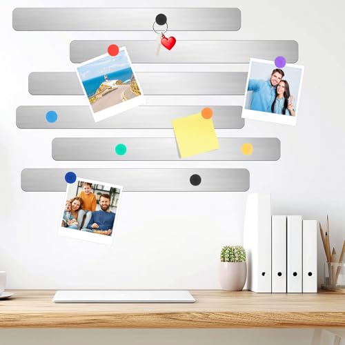 Magnettafel Memotafel, 6 Stück Silber magnetleiste selbstklebend, magnetleisten mit 10 Starke Magnete, für Büro,Pinnwand,Fotowand, Dokumente,Kühlschrank, Küche von Moosono