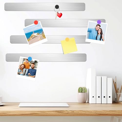 Magnettafel Memotafel, 6 Stück Silber magnetleiste selbstklebend, magnetleisten mit 10 Starke Magnete, für Büro,Pinnwand,Fotowand, Dokumente,Kühlschrank, Küche von Moosono