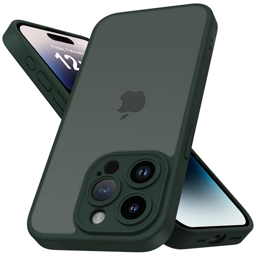 Mootobo for iPhone 14 Pro Hülle 6.1-Inch, Matte Shockproof Bumper Phone Cover, Military-Grade Protection Ultra Slim 360°Full Body Frosted Translucent Back Phone case(Deep Green) von Mootobo