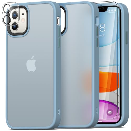 Mootobo für iPhone 11 Hülle, 4 in 1 Handyhülle für iPhone 11 Case mit 2 Schutzfolie + Kameraschutz, Stoßfest Militärstandard Schutzhülle Cover Mattierte Durchscheinende Rückseite 6.1''-Blau von Mootobo