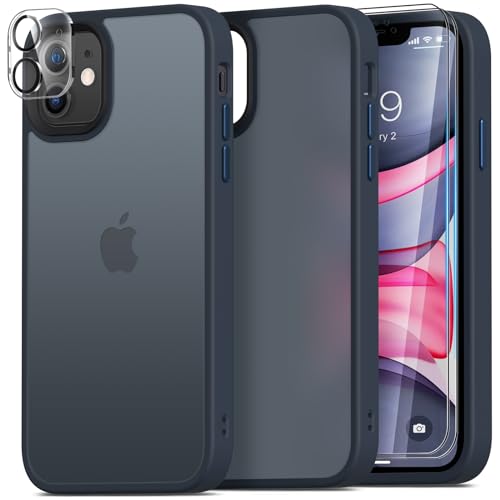 Mootobo für iPhone 11 Hülle, 4 in 1 Handyhülle für iPhone 11 Case mit 2 Schutzfolie + Kameraschutz, Stoßfest Militärstandard Schutzhülle Cover Mattierte Durchscheinende Rückseite 6.1''-Navy Blau von Mootobo