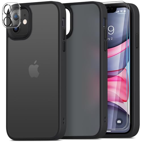 Mootobo für iPhone 11 Hülle, 4 in 1 Handyhülle für iPhone 11 Case mit 2 Schutzfolie + Kameraschutz, Stoßfest Militärstandard Schutzhülle Cover Mattierte Durchscheinende Rückseite 6.1''-Schwarz von Mootobo