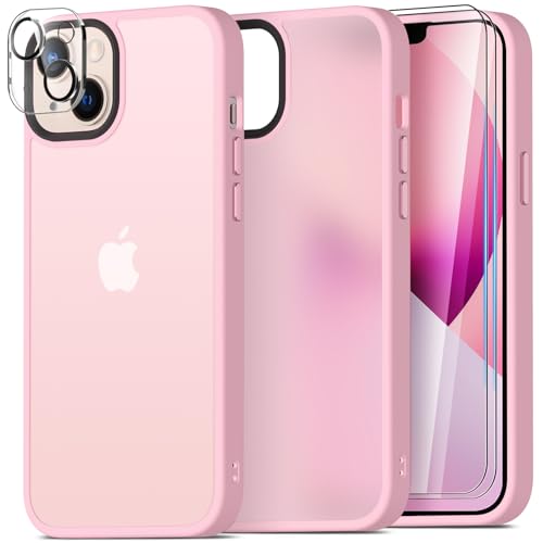 Mootobo für iPhone 13 Hülle, 4-in-1 [Mil-Grade-Stoßschutz] case mit 2 Schutzfolie + 1 Kameraschutz, durchscheinende, Matte Rückseite, Schlanke, Stoßfeste Handyhülle für iPhone 13 6,1 Zoll – Rosa von Mootobo